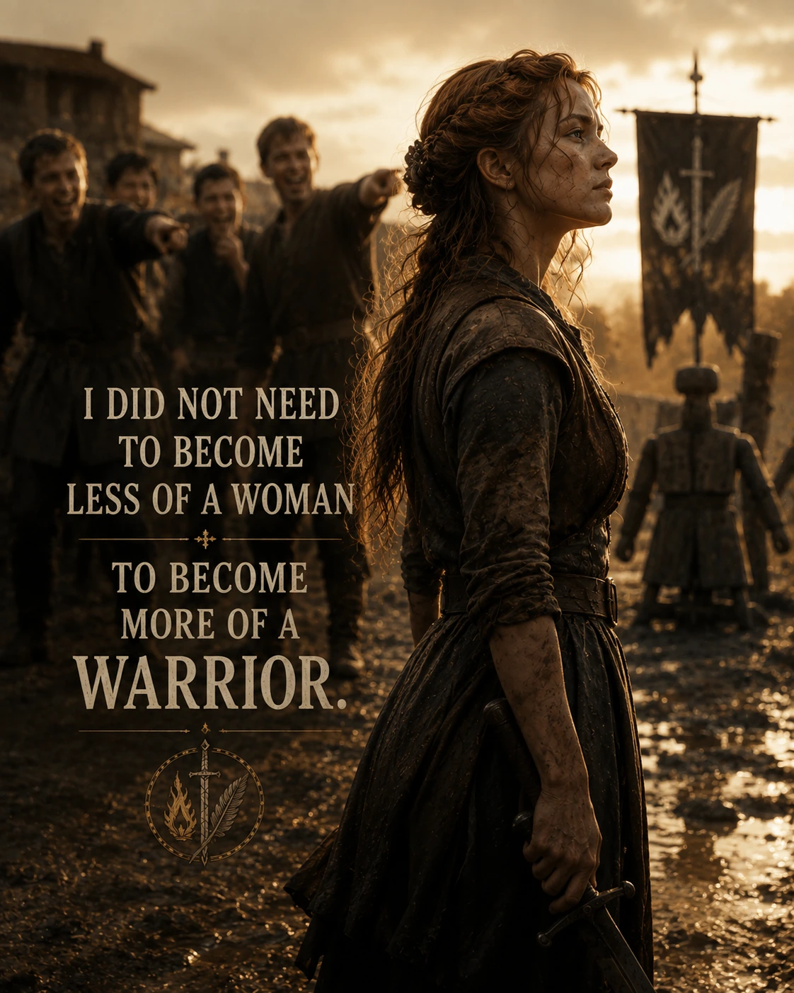 Quote artwork of Lady Evelyne with the words about becoming more of a warrior.